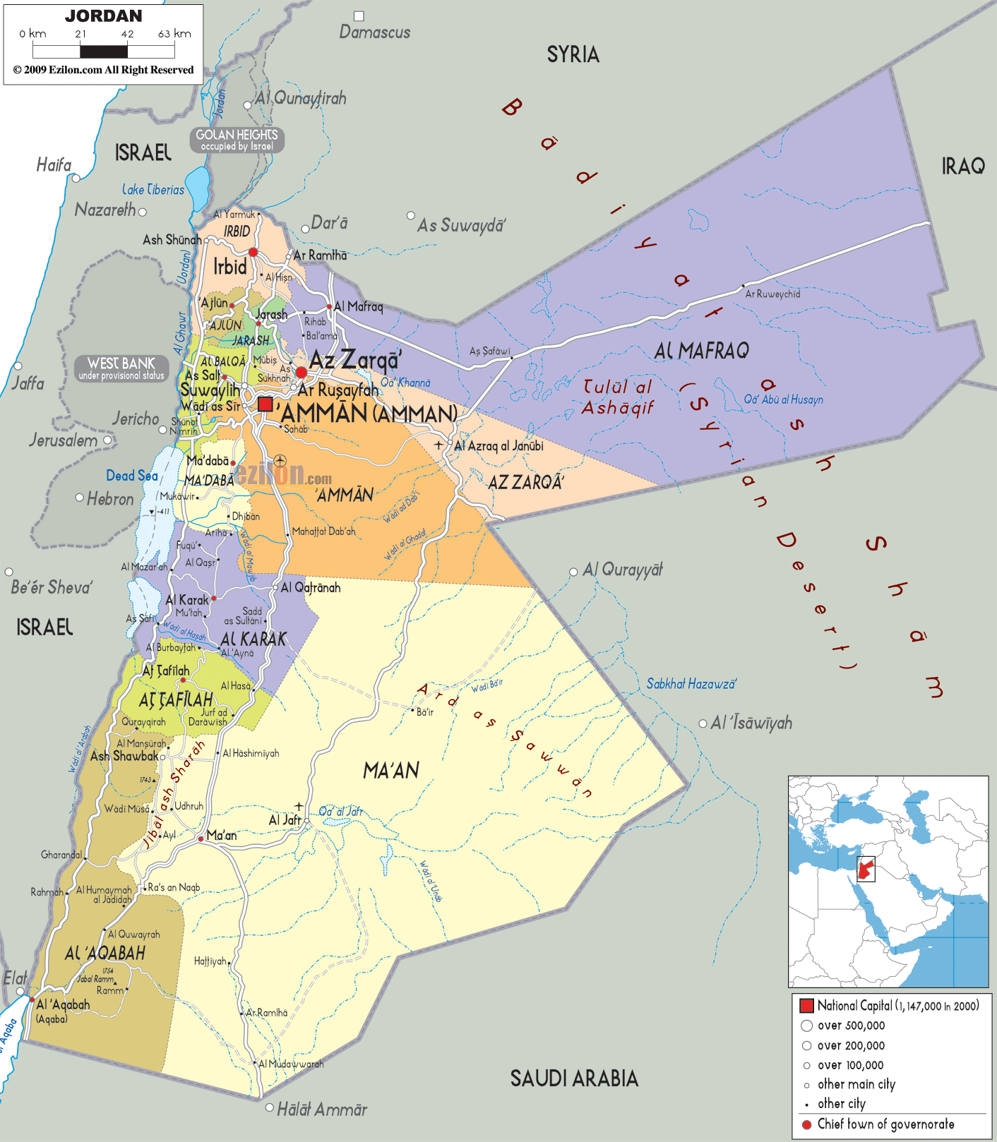    خريطة الأردن 